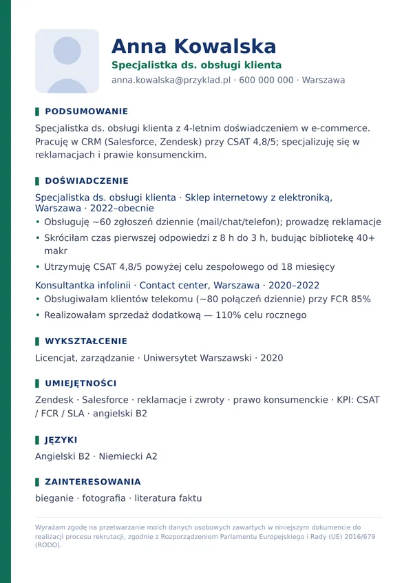 Szablon CV Accent Bar — pasek akcentu z boku