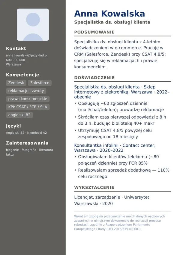 Szablon CV Classic — klasyczny, uniwersalny