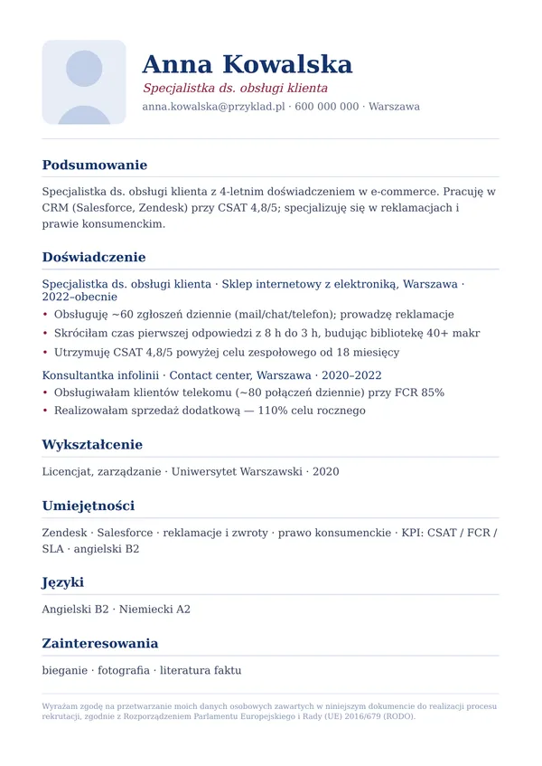 Szablon CV Elegant — elegancki, z akcentem