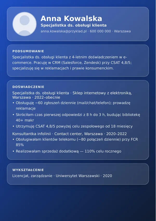 Szablon CV Glassmorphism — efekt szkła (glassmorphism)