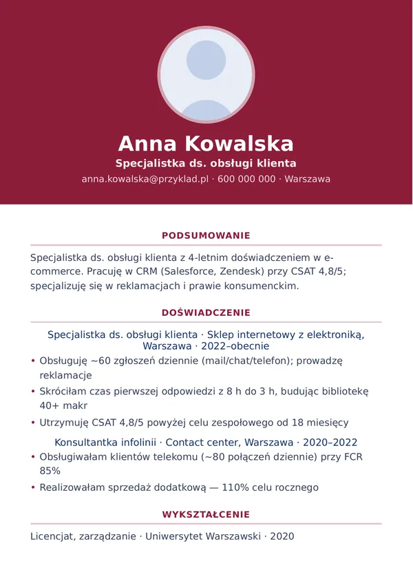 Szablon CV Headshot (duże zdjęcie) — duże zdjęcie w nagłówku