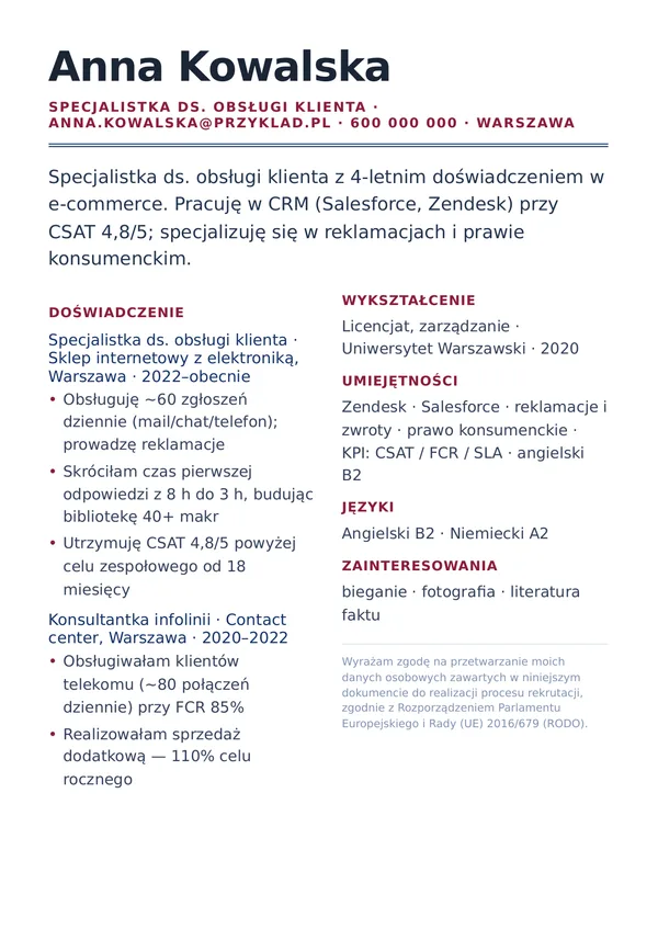 Szablon CV Magazine — układ magazynowy