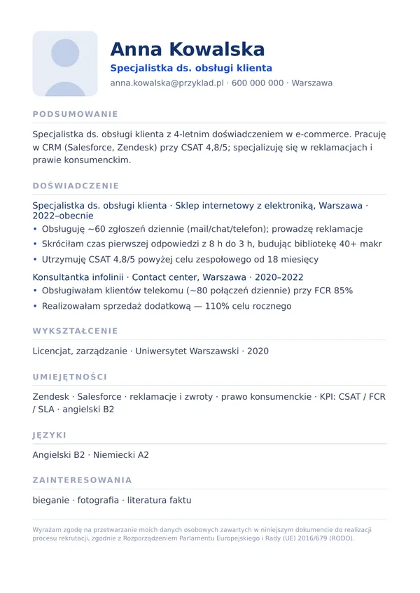 Szablon CV Minimalist — minimalistyczny, dużo światła