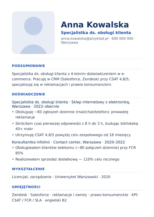 Szablon CV Portrait (duże zdjęcie) — duże zdjęcie, pion