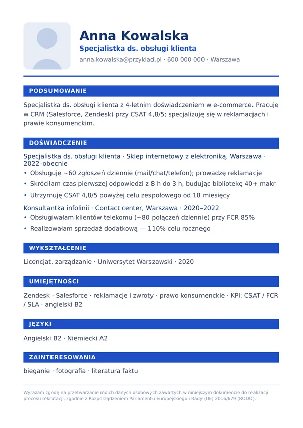 Szablon CV Professional — profesjonalny, zrównoważony
