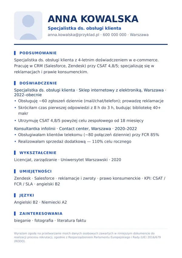 Szablon CV Swiss — typografia szwajcarska