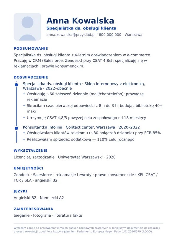 Szablon CV Timeline — oś czasu doświadczenia