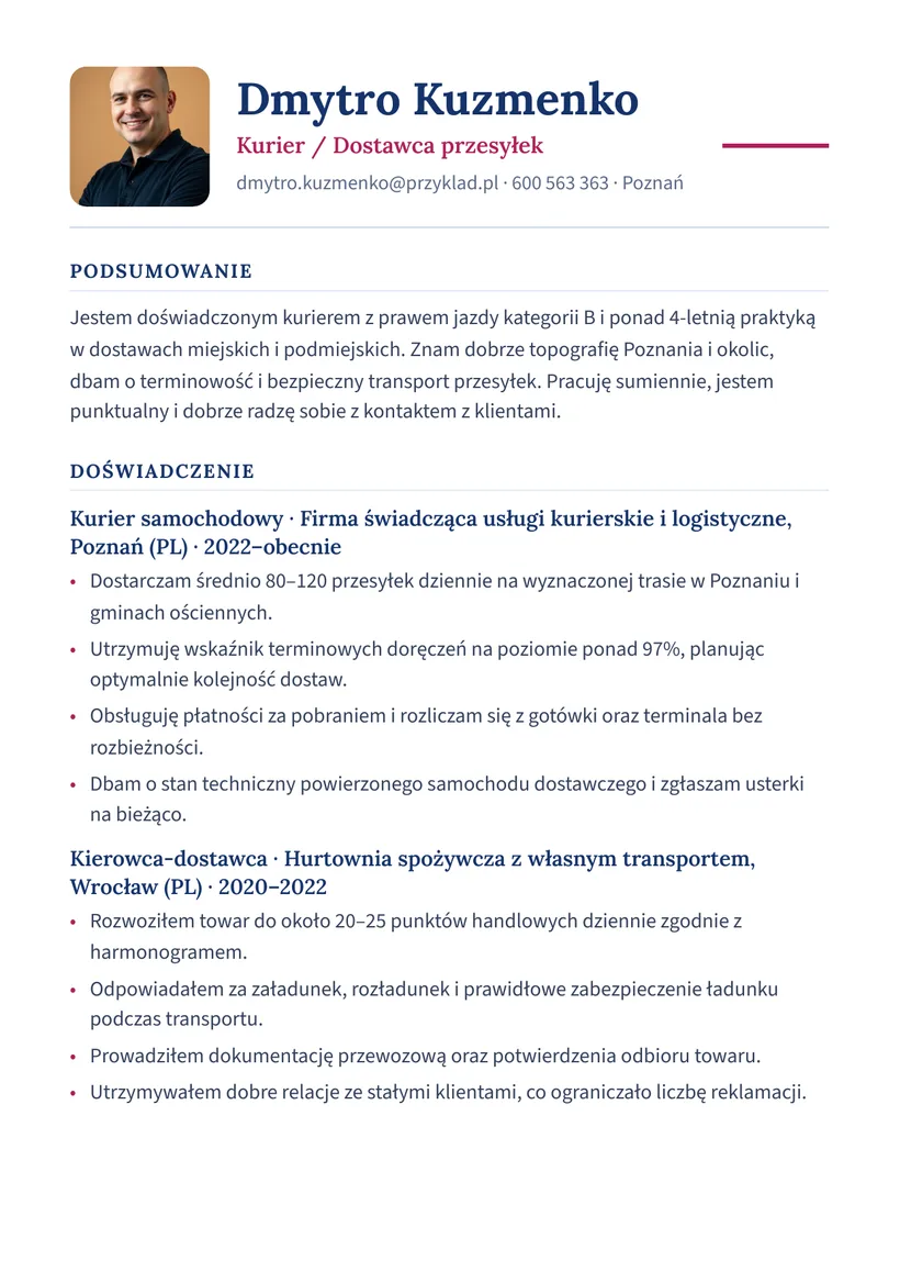 Зразок CV польською — Кур'єр — сторінка 1