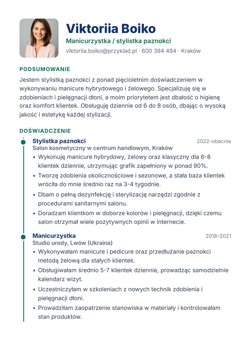 Зразок CV польською — Майстер манікюру — сторінка 1