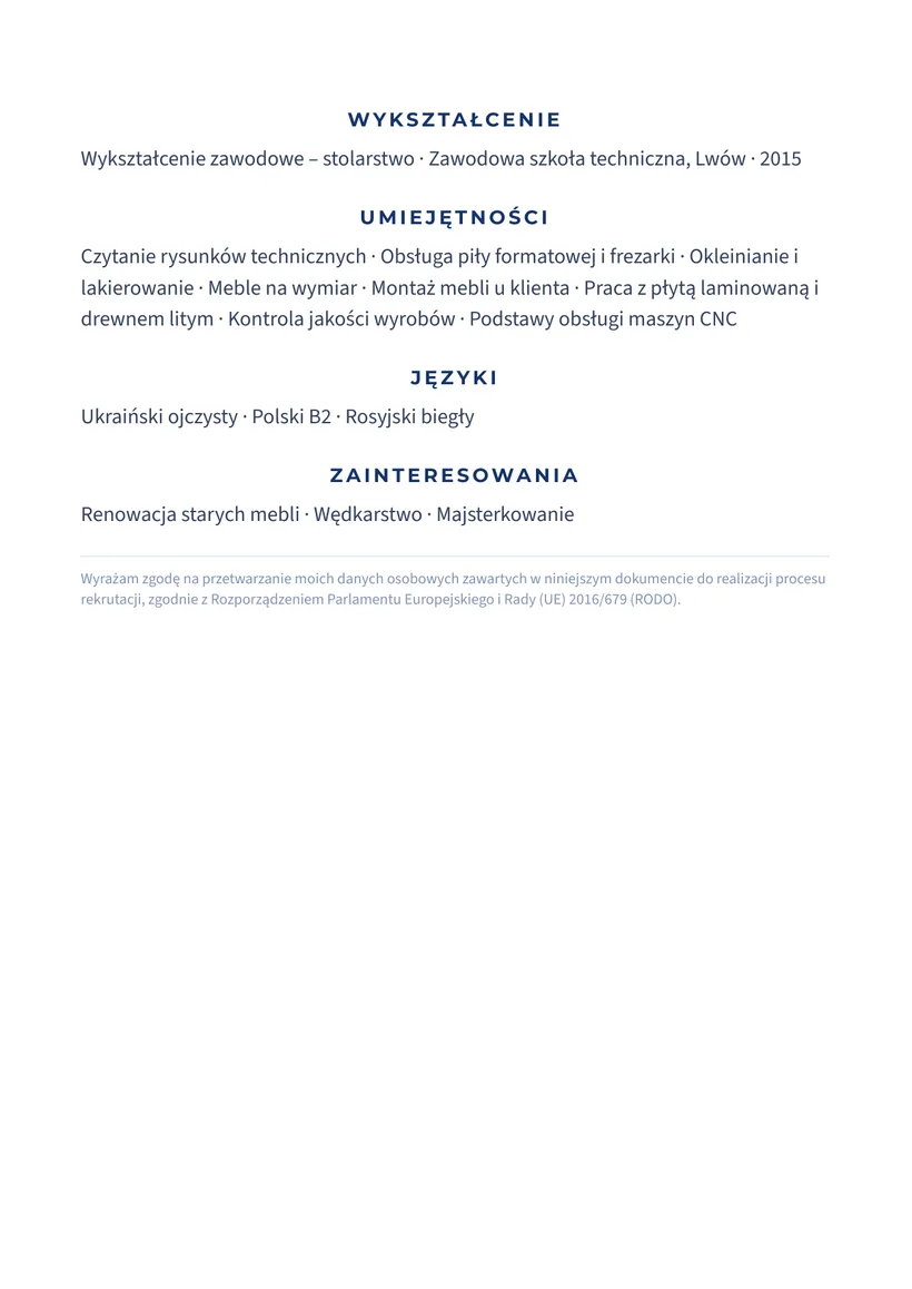 Зразок CV польською — Столяр — сторінка 2