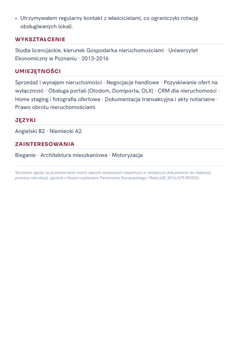 Wzór CV — Agent nieruchomości — strona 2