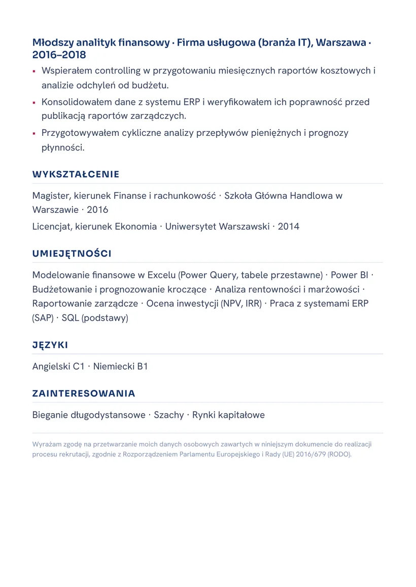 Wzór CV — Analityk finansowy — strona 2