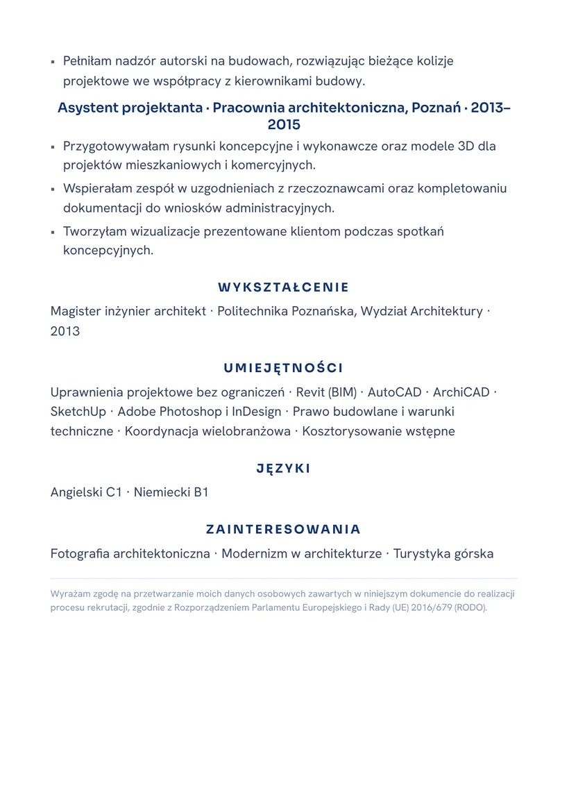 Wzór CV — Architekt — strona 2