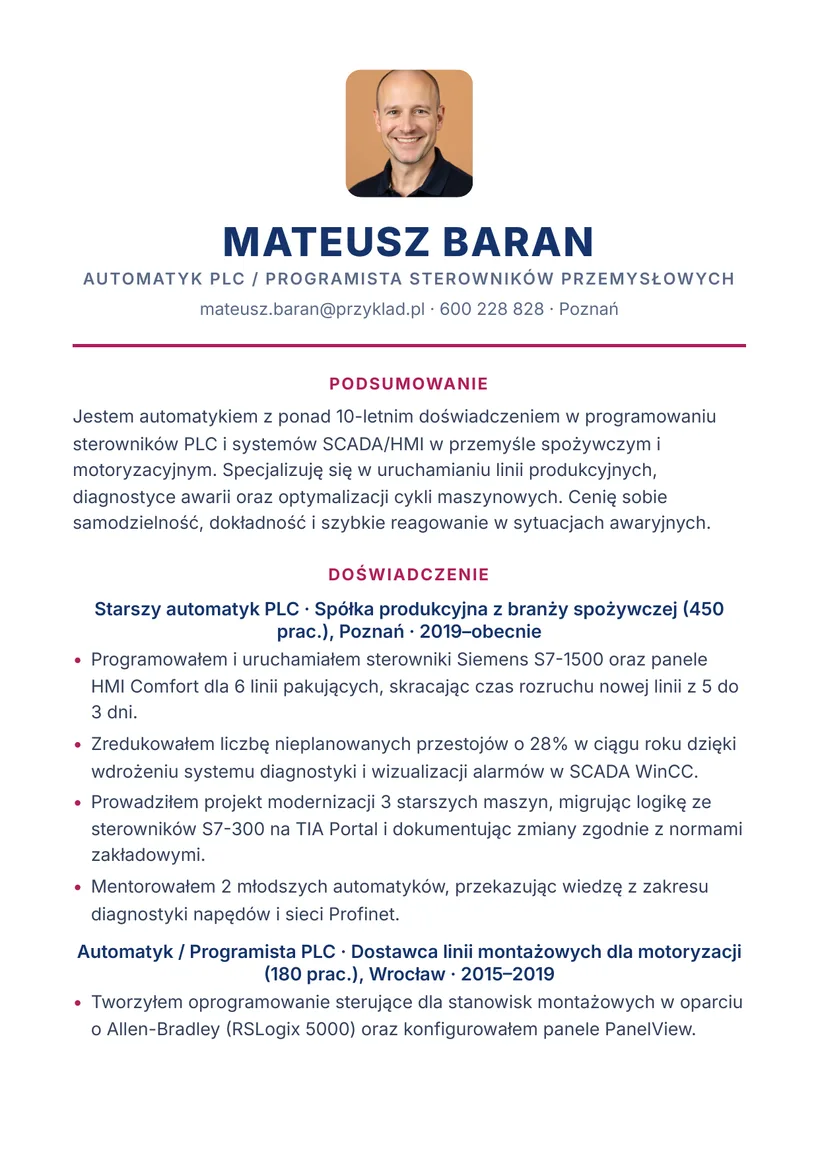 Wzór CV — Automatyk (PLC) — strona 1