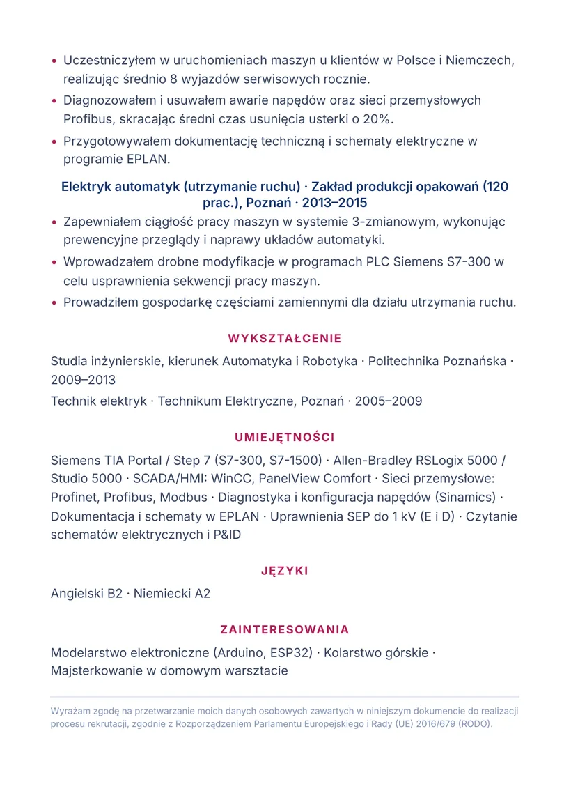 Wzór CV — Automatyk (PLC) — strona 2