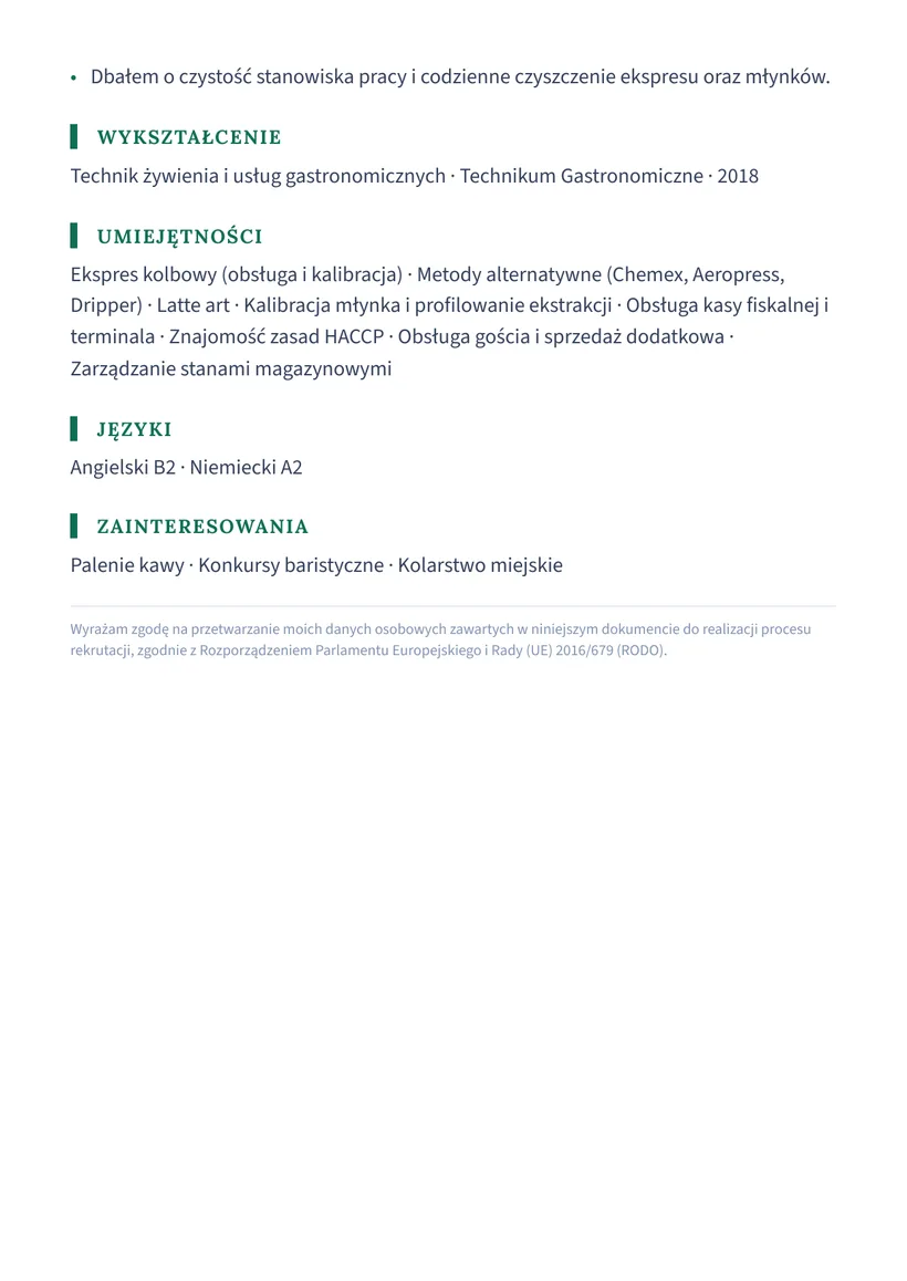 Wzór CV — Barista — strona 2