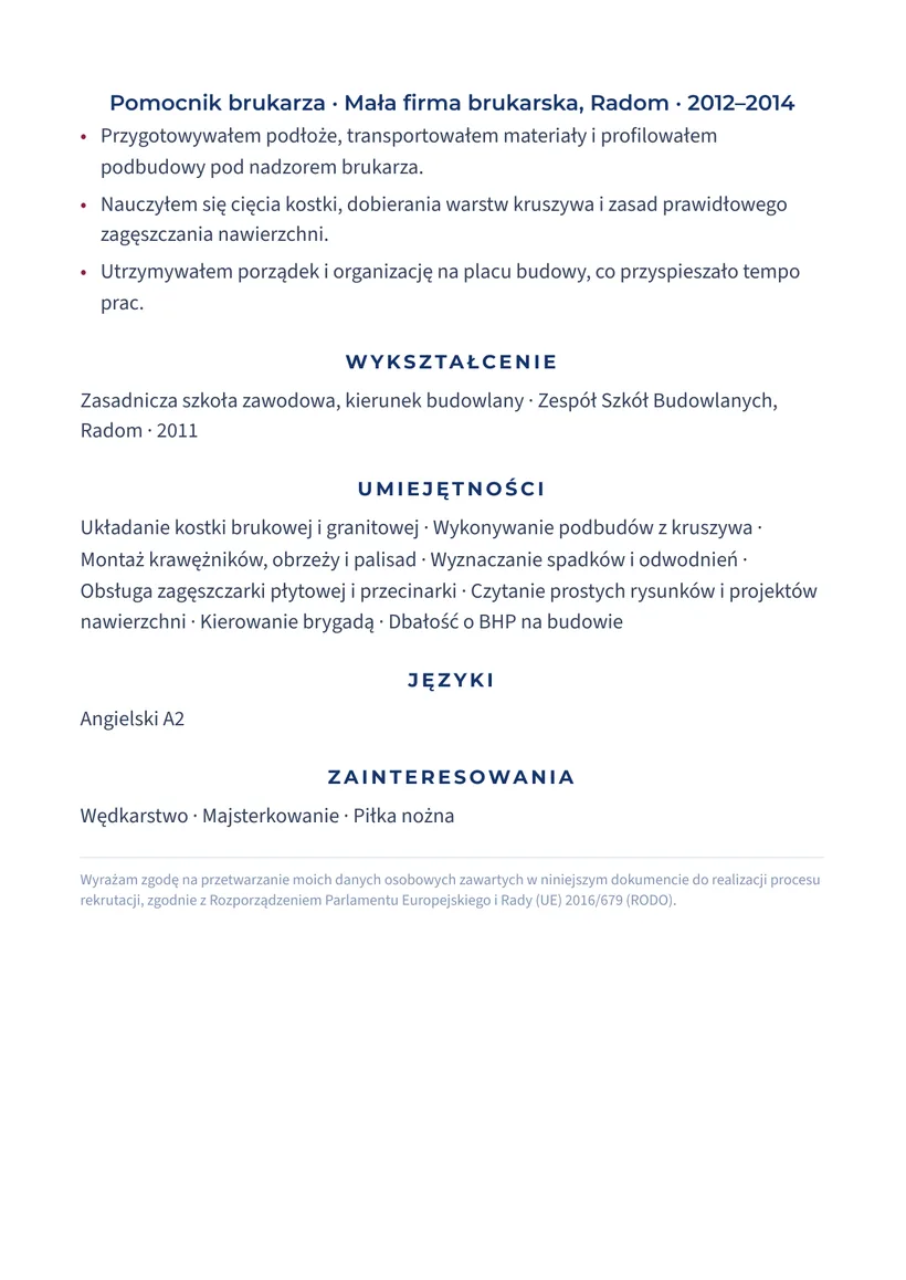 Wzór CV — Brukarz — strona 2