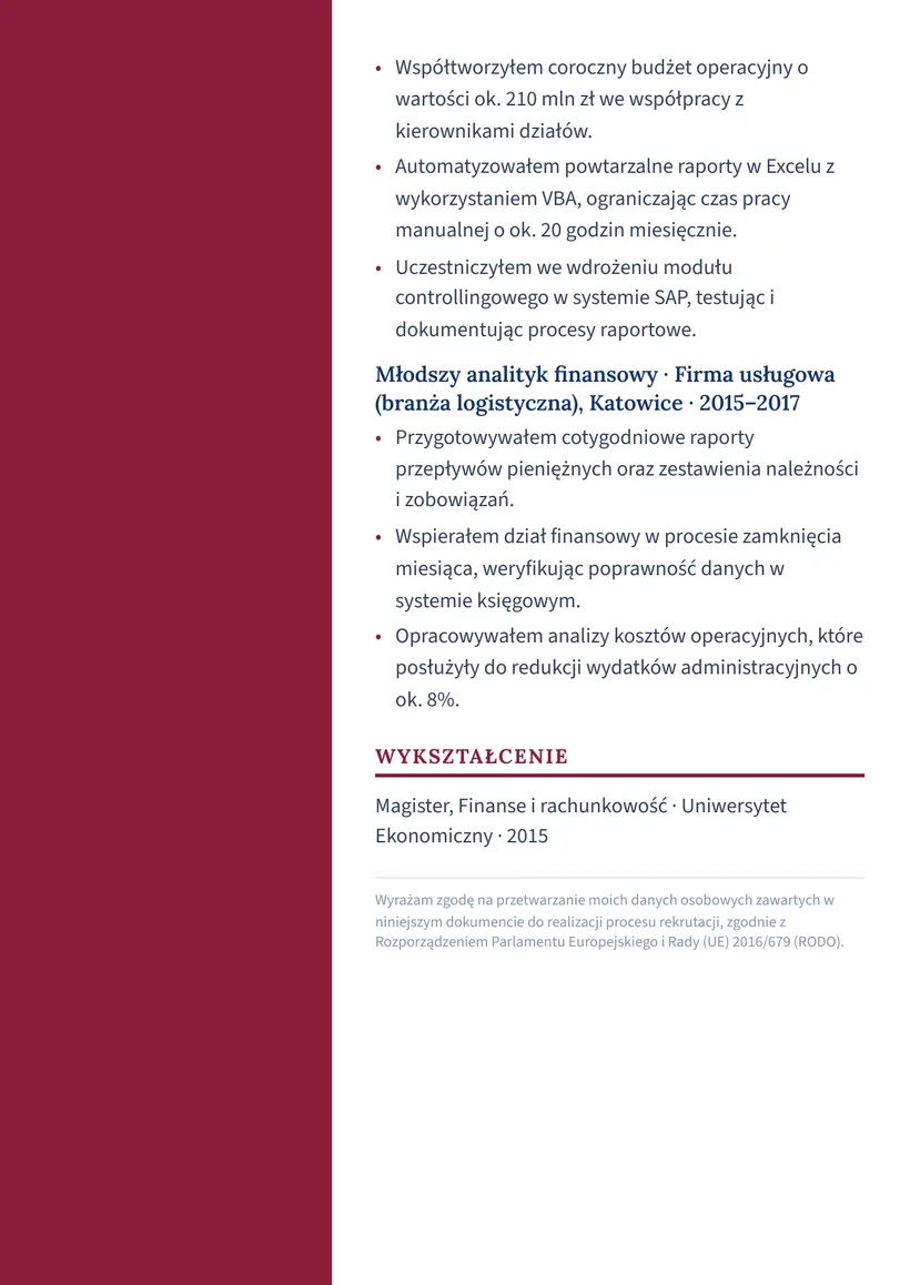 Wzór CV — Kontroler finansowy — strona 2