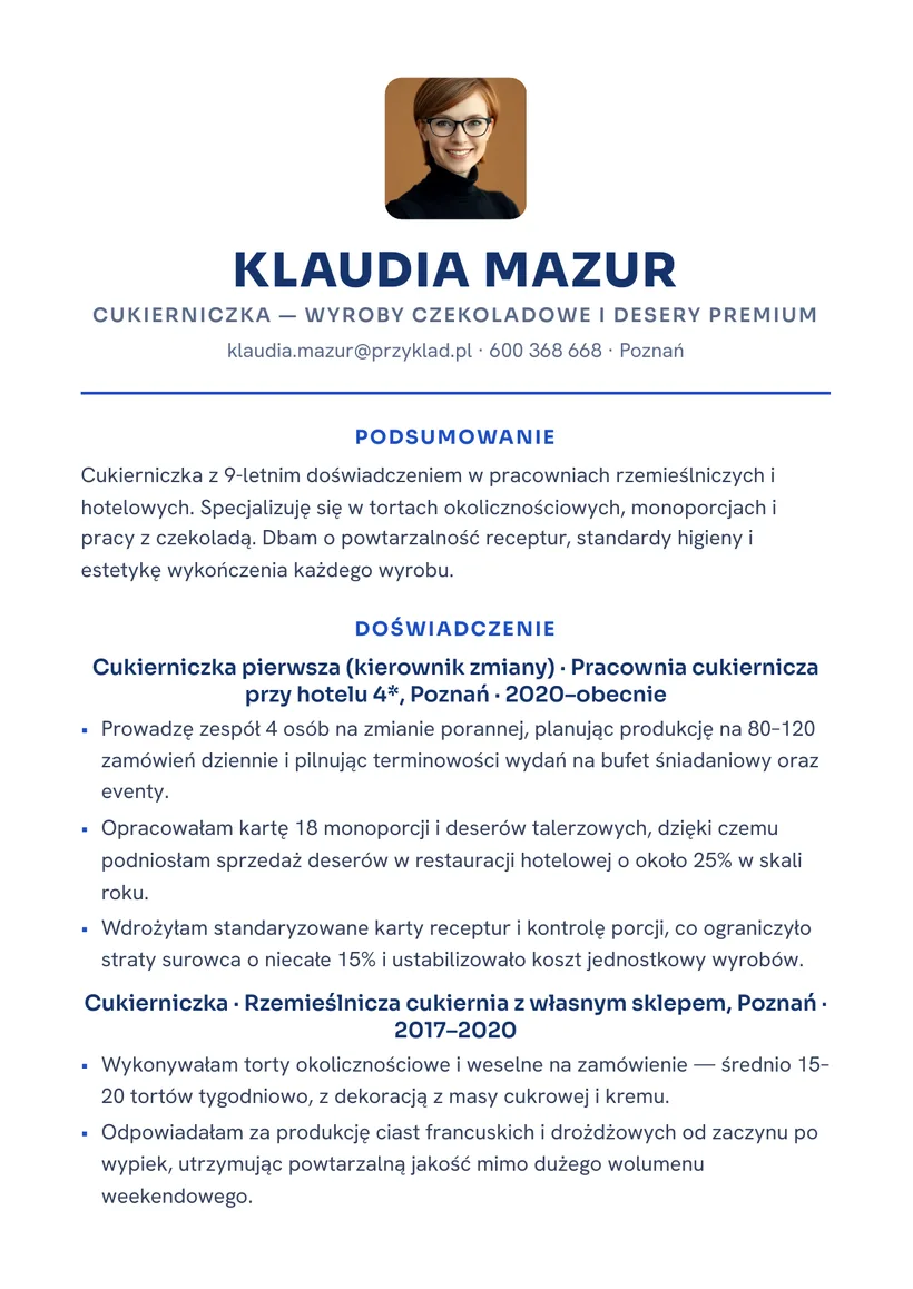 Wzór CV — Cukiernik — strona 1
