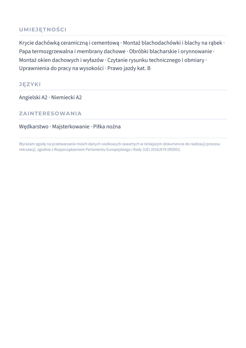 Wzór CV — Dekarz — strona 2