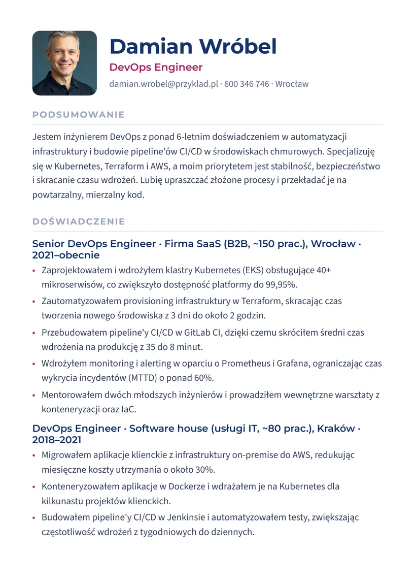 Wzór CV — DevOps Engineer — strona 1