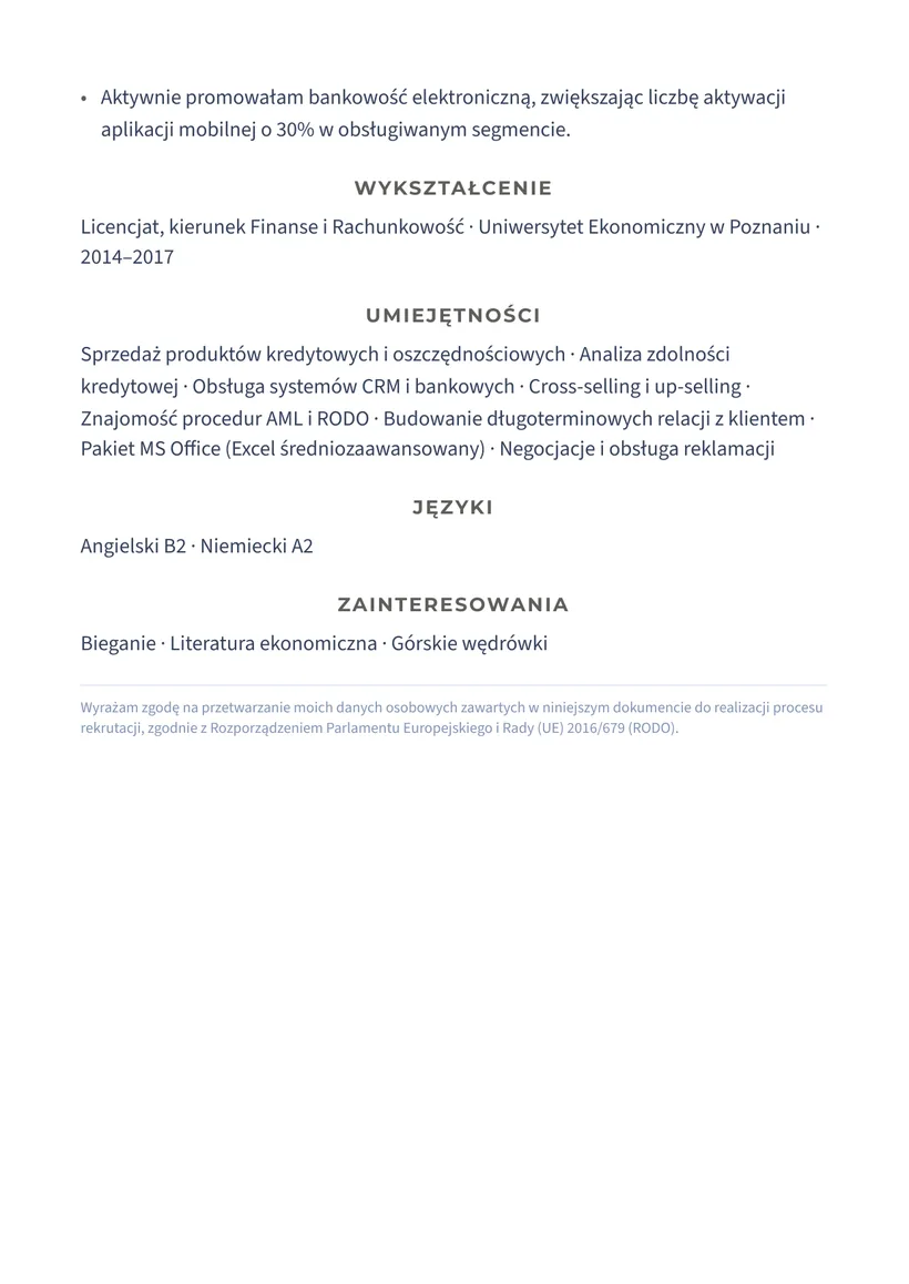 Wzór CV — Doradca klienta w banku — strona 2