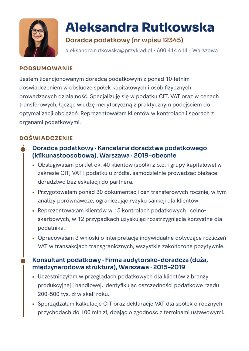 Wzór CV — Doradca podatkowy — strona 1