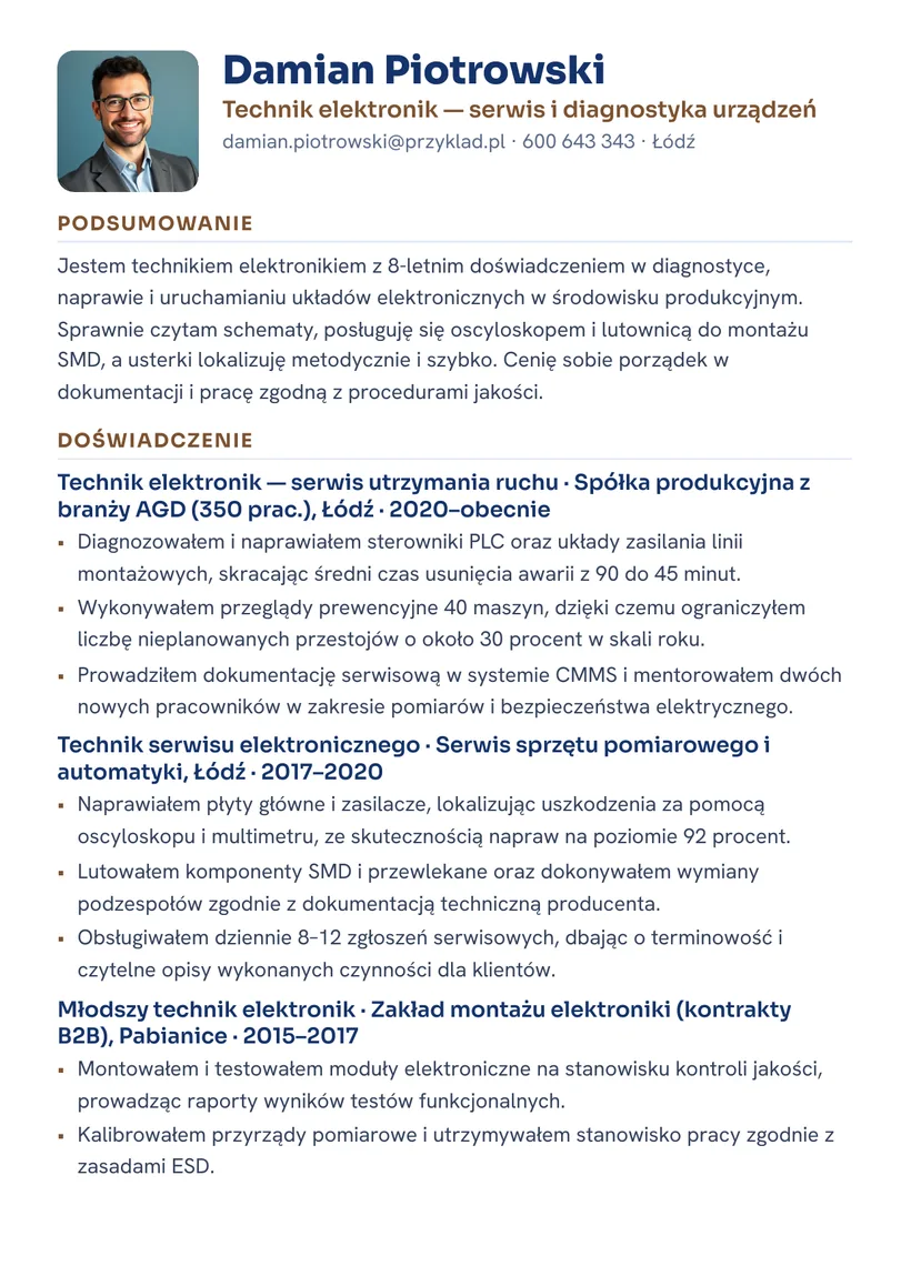 Wzór CV — Technik elektronik — strona 1