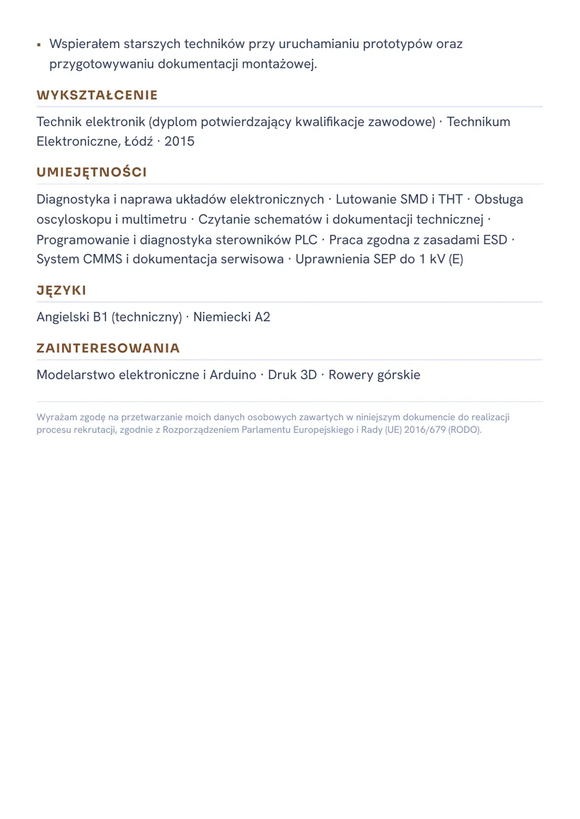 Wzór CV — Technik elektronik — strona 2