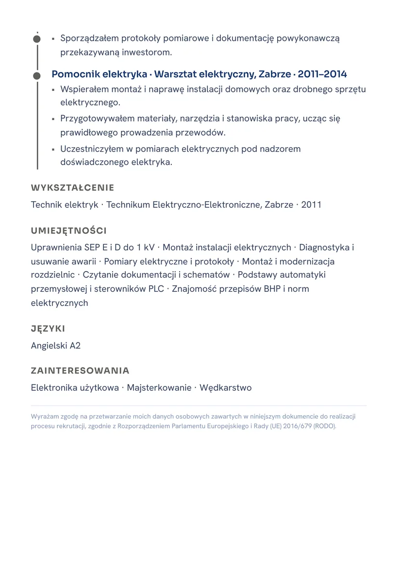 Wzór CV — Elektryk — strona 2