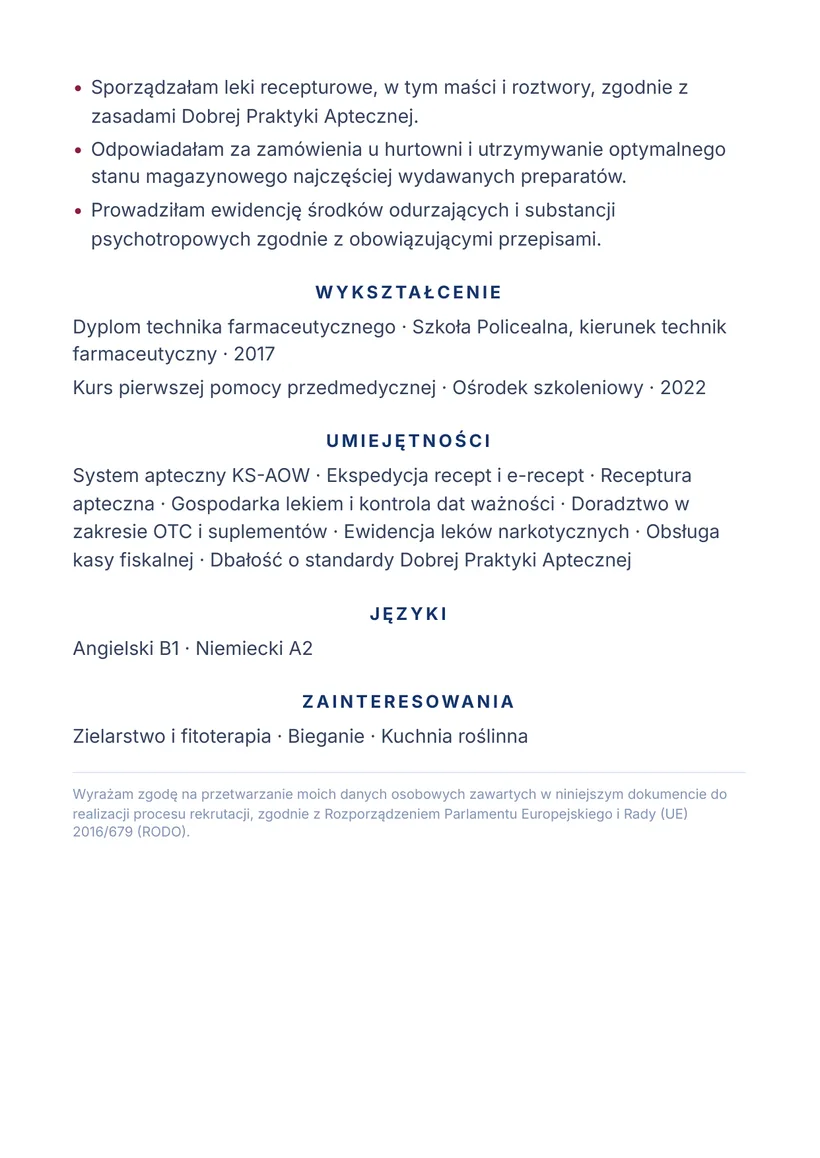 Wzór CV — Farmaceuta (technik farmaceutyczny) — strona 2