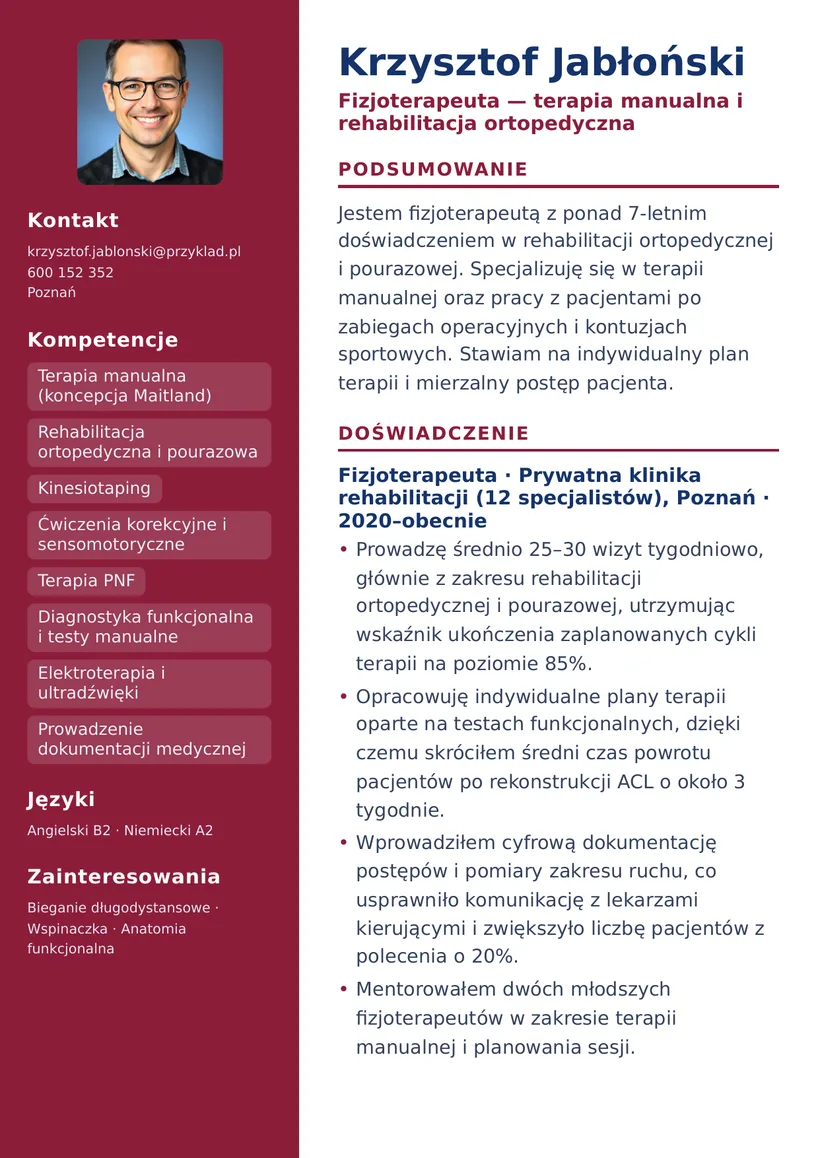 Wzór CV — Fizjoterapeuta — strona 1
