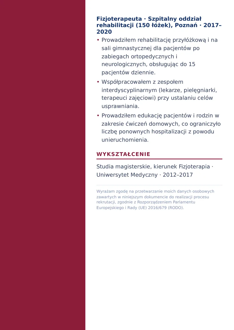 Wzór CV — Fizjoterapeuta — strona 2