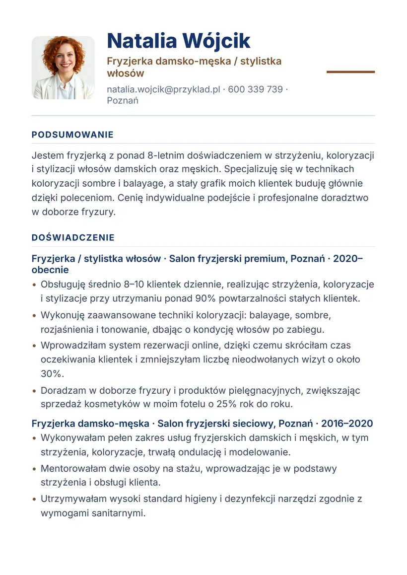 Wzór CV — Fryzjer / fryzjerka — strona 1