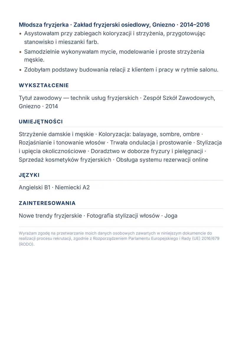 Wzór CV — Fryzjer / fryzjerka — strona 2