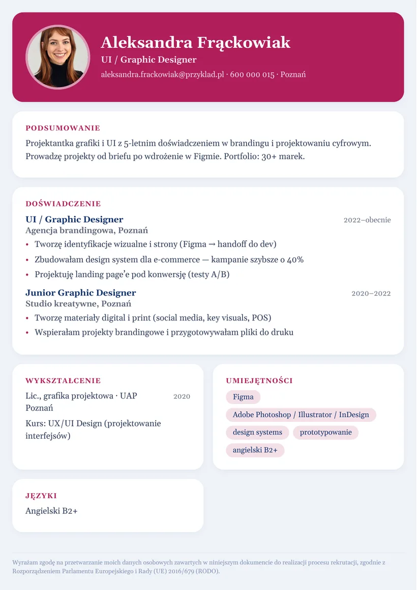 Wzór CV — Grafik / UI designer — strona 1