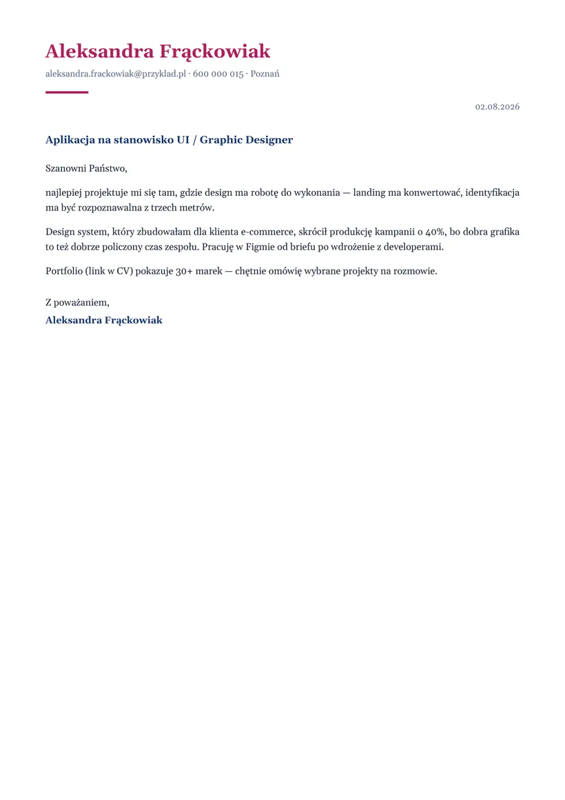 Wzór listu motywacyjnego — Grafik / UI designer