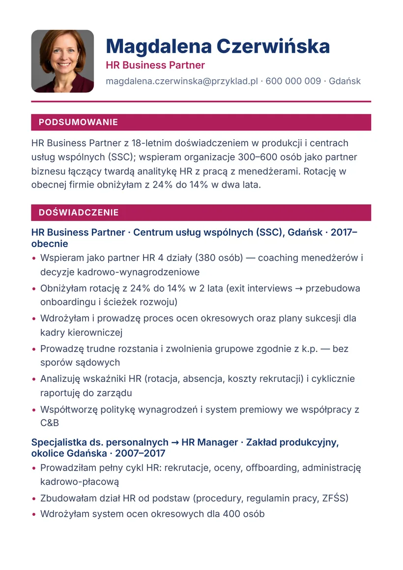 Wzór CV — HR Business Partner — strona 1