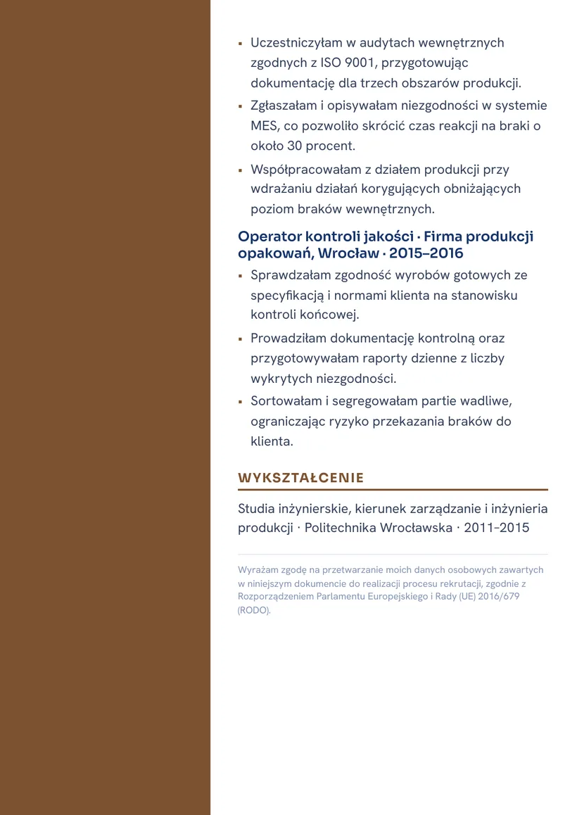 Wzór CV — Kontroler jakości — strona 2