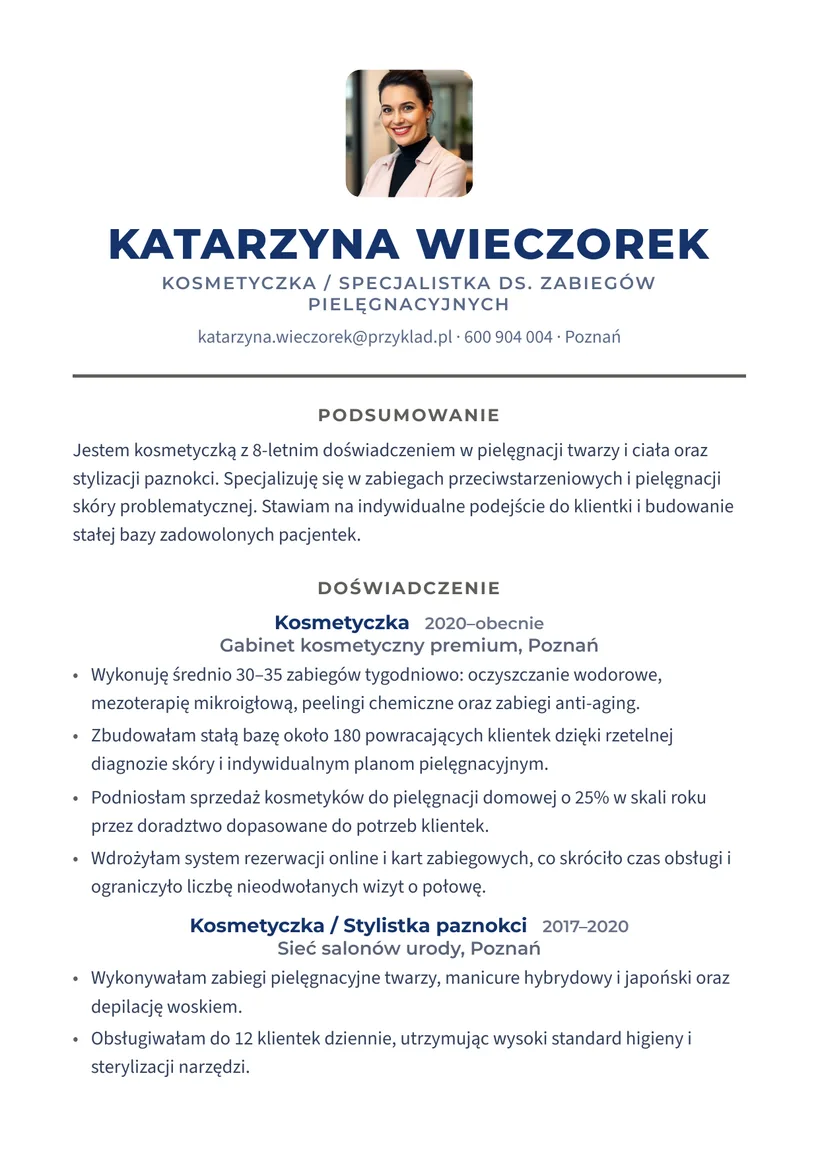 Wzór CV — Kosmetyczka — strona 1