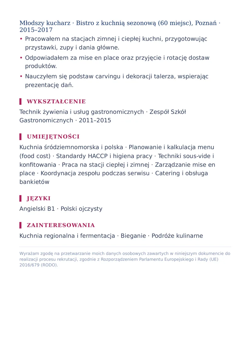 Wzór CV — Kucharz — strona 2