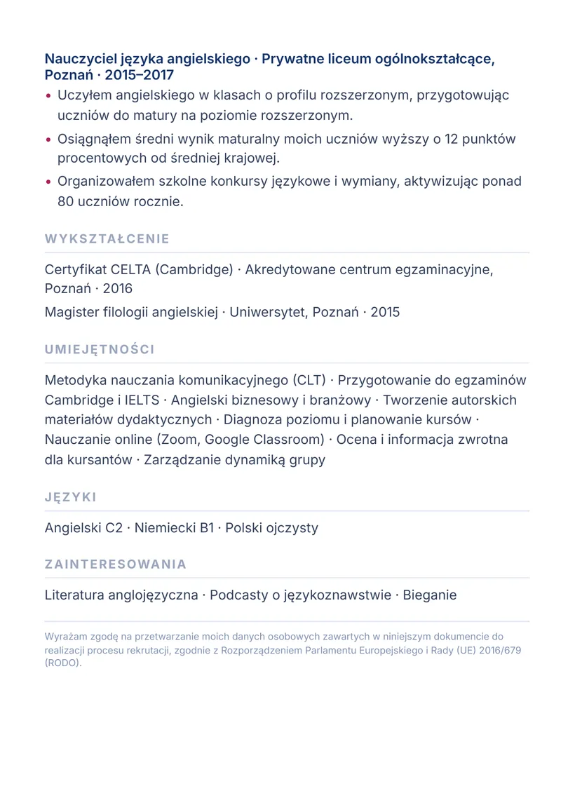 Wzór CV — Lektor języka angielskiego — strona 2