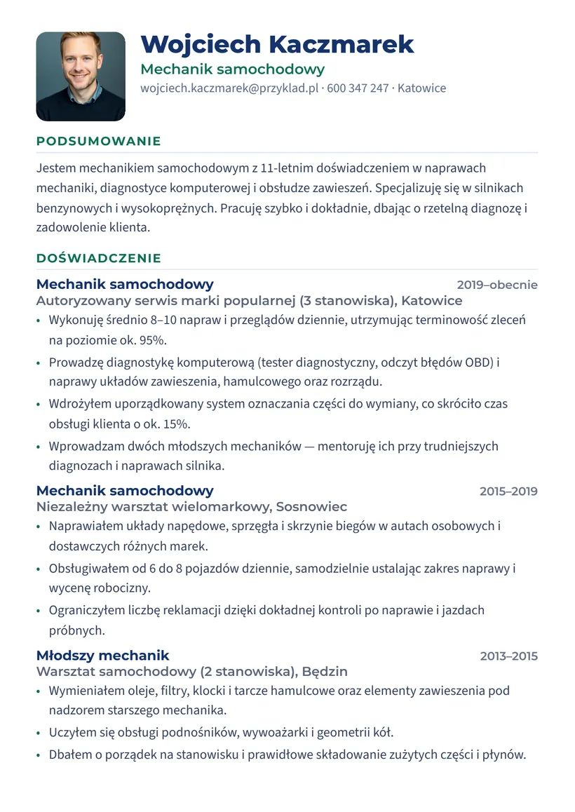Wzór CV — Mechanik samochodowy — strona 1