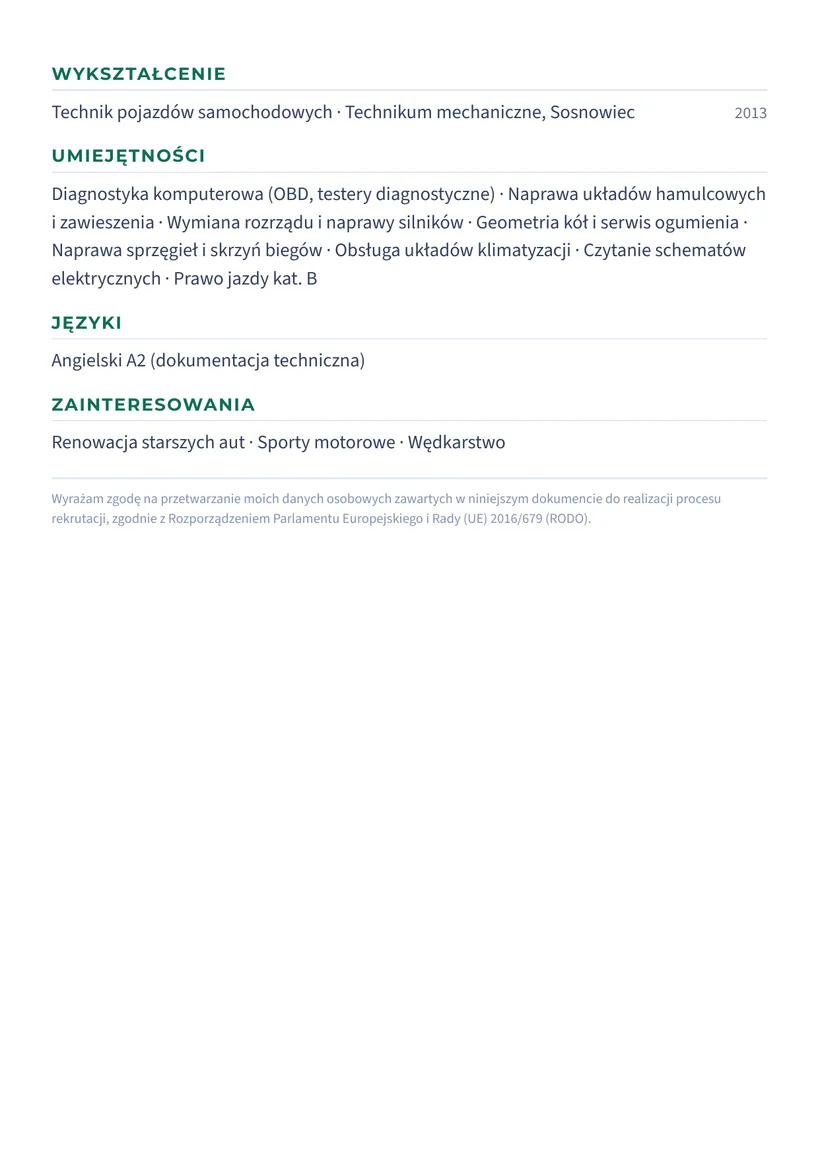 Wzór CV — Mechanik samochodowy — strona 2