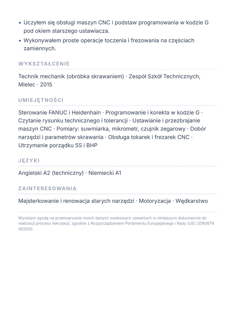 Wzór CV — Operator obrabiarek CNC — strona 2