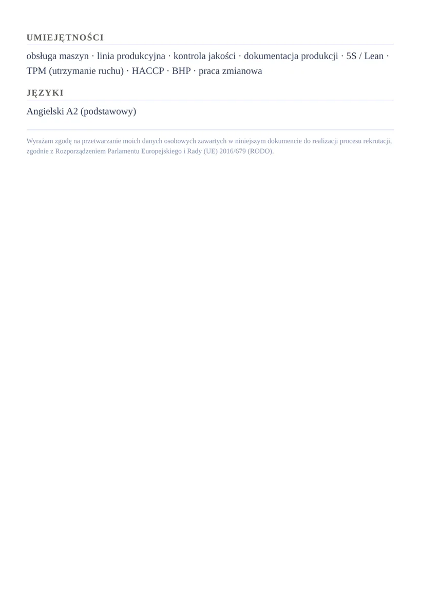Wzór CV — Operator / pracownik produkcji — strona 2