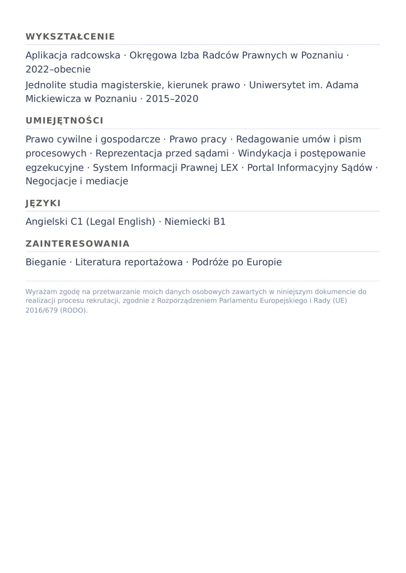 Wzór CV — Prawnik / aplikant radcowski — strona 2