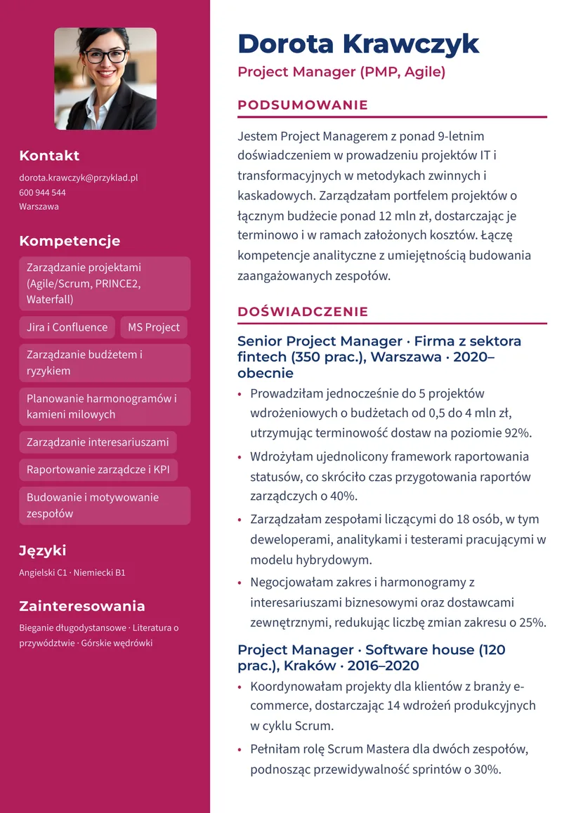 Wzór CV — Project Manager — strona 1