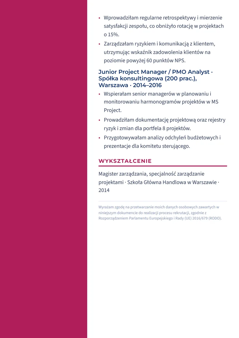 Wzór CV — Project Manager — strona 2