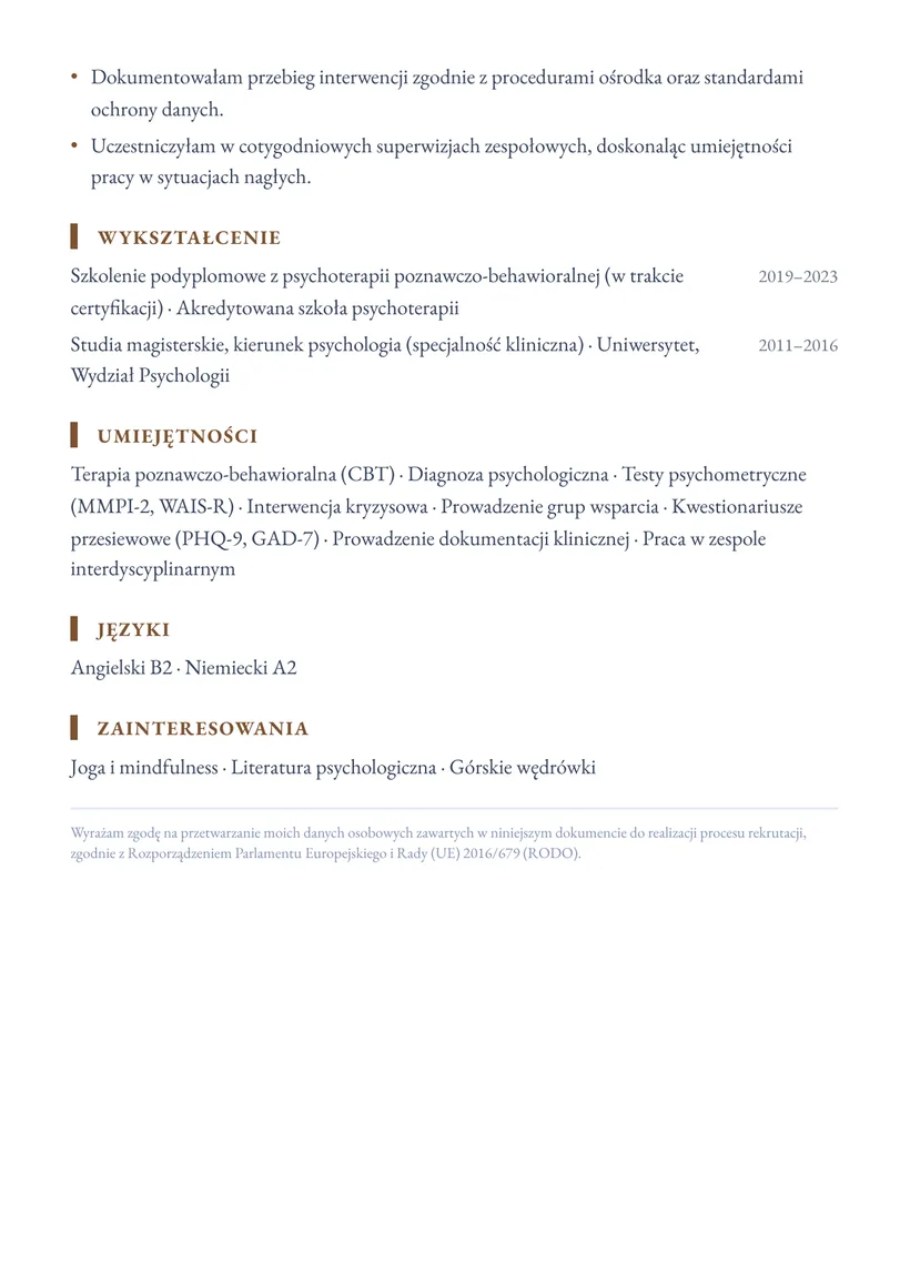 Wzór CV — Psycholog — strona 2